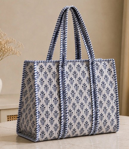 Quilted cotton tote - , with
