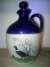 Antique Stoneware Lindisfarne Mead Pottery Jug With Peacock And Peahen Pattern