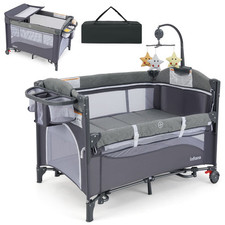5 in 1 Travel Cot Convertible Foldable Baby Bedside Sleeper Changer W/ Mattress