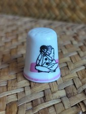 Vintage collectible porcelain thimble Hastings, sad clown, Bone china England