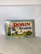 Vintage ROBIN STARCH THE NEW STARC Heavy Steel Enamelled Advertising Sign #aa