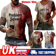 Bloody Shirt Problem Solved Halloween Bloody Cloth Men Horror T-shirts Gift UK✈