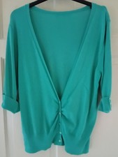 Womens George Aqua Green 3/4 Cuffed Sleeve Button V Neck Knit Cardigan Size 16