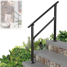 3-Step Iron Handrails, 102 x 90cm Transitional Handrails Fit 1 to 3 Steps