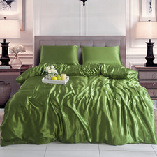 3 Pcs Luxury Silk Satin Duvet Cover Silky Bedding Set Duvet Cover + Pillowcases