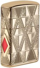 USED Gold Plated Armor Luxury Diamond Design Zippo Lighter 29671