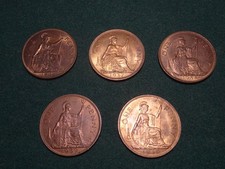 GB PENNIES 1936 - 1940 GEF LUSTRE X 5 COINS