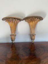 Vintage 1980s Pair of Hand-Carved Wooden Wall Sconces 