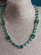 Emerald Green Square Glass  Collar Necklace  JON RICHARD Jewellery VTG Style