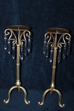 Wrought Iron Rustic Candlesticks With Fluted Column And Cut Glass Droplets