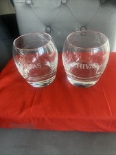 Chivas Regal Molded Swirl 8 Oz Whisky Rocks Glasses X2 Etched Logo New!!