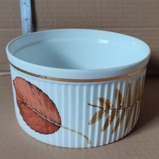 Large Royal Worcester "Wild Harvest" Porcelain Soufflé Dish. With Gold Trim.