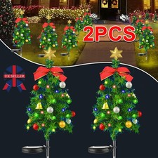 2X Christmas Solar Garden Stake Lights Pine Tree LED Lights Waterproof Decor E