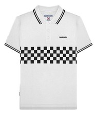 Lambretta Mens White/Black Classic Retro 2 Tone Mod Ska Casual Polo Shirt