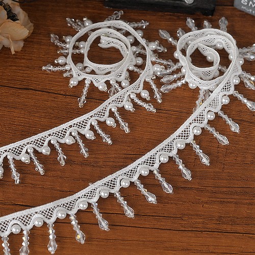 Tubes fringe trim pearl bead - fringe,