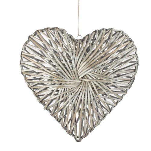 Wicker heart wreath - wicker, grey