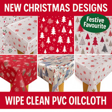Christmas PVC Tablecloth – Festive Vinyl Oilcloth Wipe Clean Xmas Design