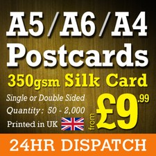 Postcard Printing 350gsm Silk - High Quality A6, A5, A4 Postcards 24hr Dispatch