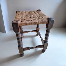 Vintage oak rush seated stool - rush,