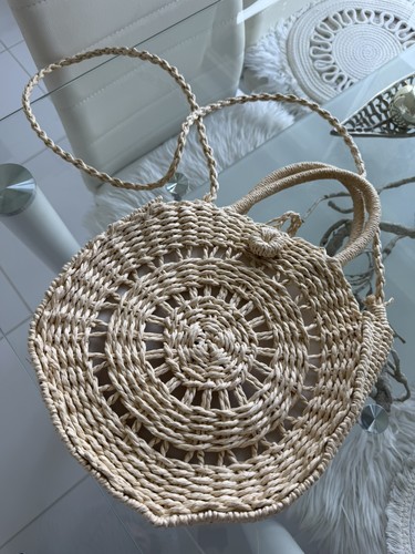 Round straw crossbody bag - round, –