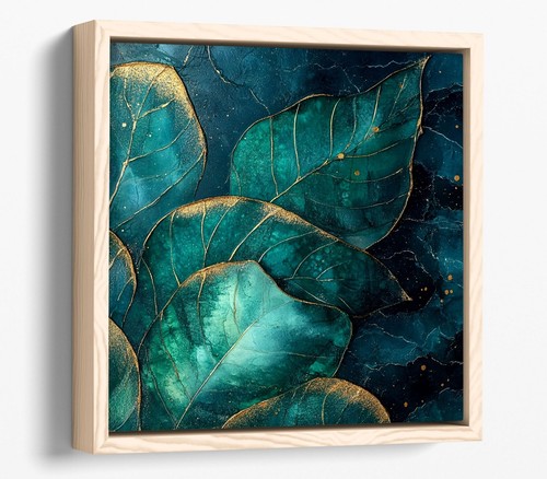 Teal blue leaves - -, square
