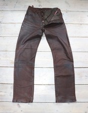 Men's VTG Brown Thick 100% Leather Biker Jeans Trousers Pants (Label 28) W26 L30