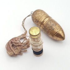 Antique Ornate Sewing Etui Holder Case Brass Gilt Thimble Holder Tassel Egg 