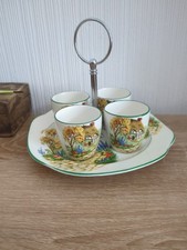 Vintage James Kent 4 Egg Cups & Holder 1950's Style Sunnyside Pattern Design