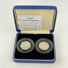 1998 EEC & NHS Sterling Silver Proof Piedfort 50p Fifty Pence Coin Set
