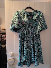 New Look Size 14 Dress Abstract Print Design Green Pink Black And White