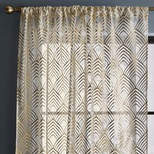 Dunelm Geo Foil Gold Voile Curtains – Pair, 140x137cm