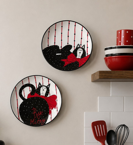 Boyds cat plates set black - plates,