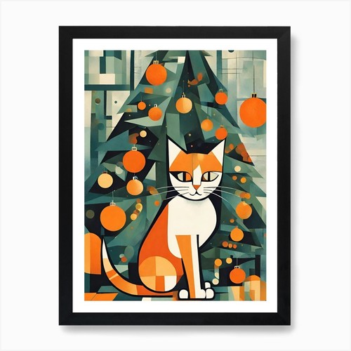 Cubist cat and christmas tree - cubist,