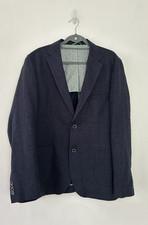 Fisk Of Oslo Jacket Men's 55% Linen Navy Blazer Slim Fit Size 44R