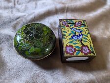 Cloisonne Antique Chinese Matchbox Case Box Enamel book cover mini vintage light