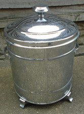 VINTAGE CHROME ART DECO STYLE COAL URN / BUCKET & LINER KINDERLING PLEASE READ