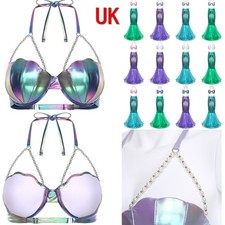 UK Women 2 Pcs Mermaid Tail Costume Shiny Metallic Halloween Cosplay Costume