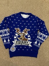 LCFC Xmas Jumper Age 11 years Blue And White Reindeer Leicester City