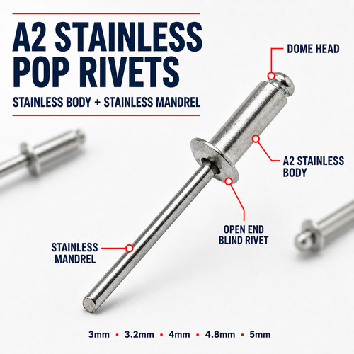 Stainless pop rivets - pop, dome