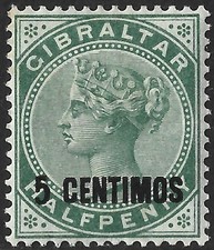 Gibraltar 1889 QV 5c on 1/2d