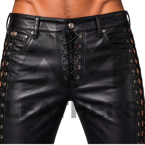 Mens real leather - pants, side