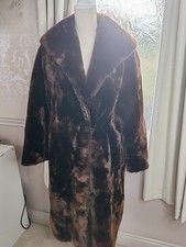 Vintage Pannofix Long Beaver Lamb Skin Fur Coat Size XL Chocolate Brown Hungary