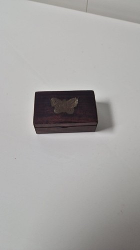 Vintage wood pill box brass - wood,
