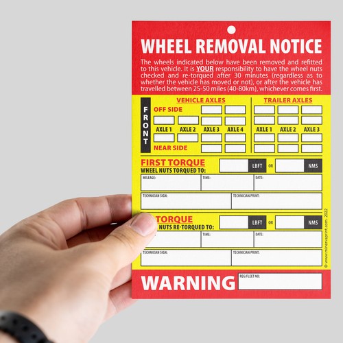 Wheel change notice tag card - tag,