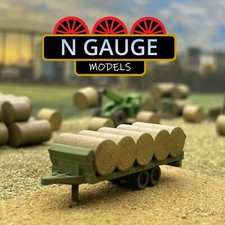 PAINTED - N Scale Gauge 1:148 Round Bale Trailer  (Farm Haybale 1:160 )
