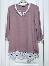 Afibel Fine Knit & Chiffon Top, Dusky Pink Mix, Size 14