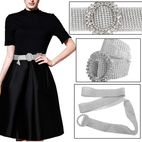 Silver rhinestone waist belt - rhinestone,