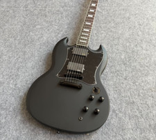 New matte black electric guitar, SG model, Caston head shape