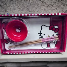 New Hello Kitty Red Japanese Sushi Ceramic Plate Set With Chopsticks By Sanrio
