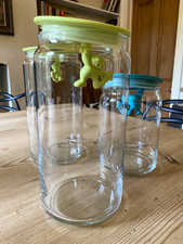 3 Alessi Gianni little man holding tight glass storage jars with hermatic lid
